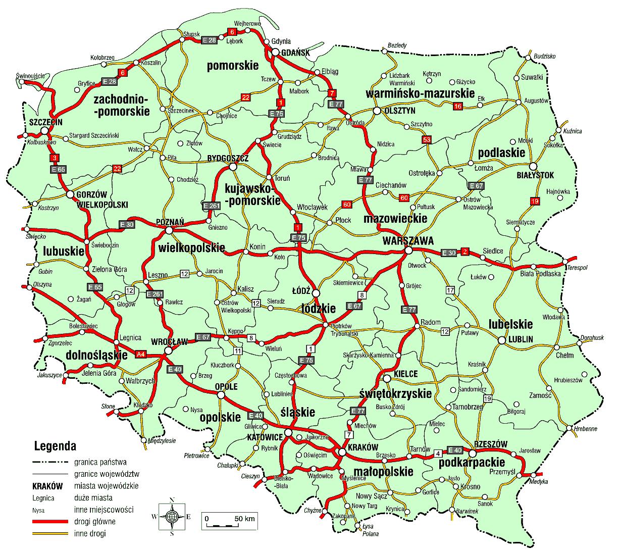 Mapa drogowa Polski drogi, opłaty drogowe i autostrady Polski