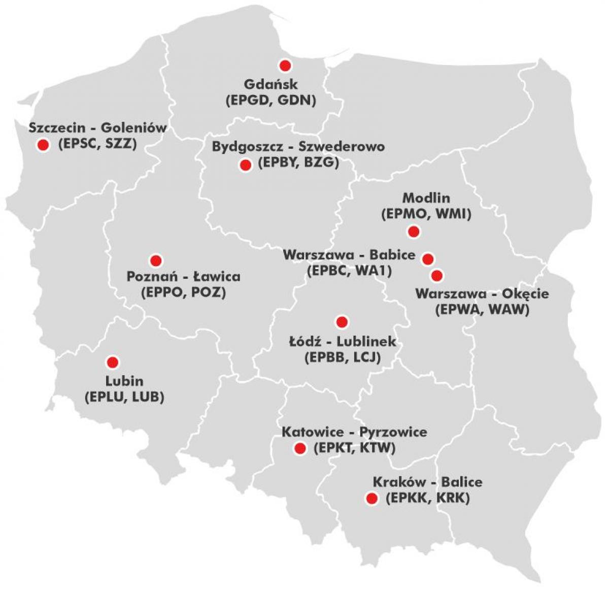 Mapa portów lotniczych w Polsce